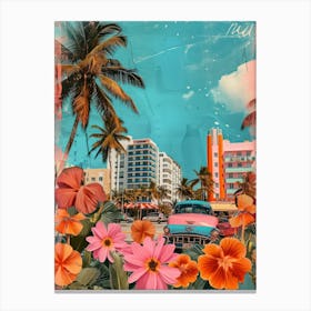 Miami Beach   Floral Retro Collage Style 5 Canvas Print