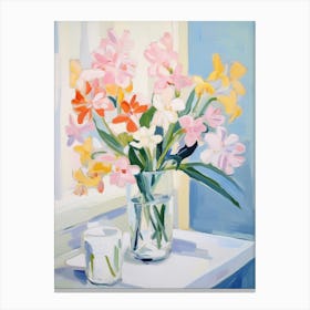 A Vase With Freesia, Flower Bouquet 4 Canvas Print