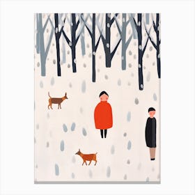 Winter Snow Scene, Tiny People And Illustration 8 Canvas Print