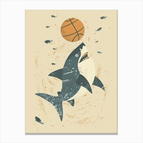 Shark Playing Basketball Muted Pastels 3 Canvas Print