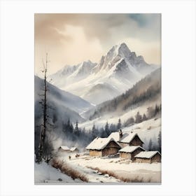 Vintage Muted Winter Mountain Landscape (22) Canvas Print