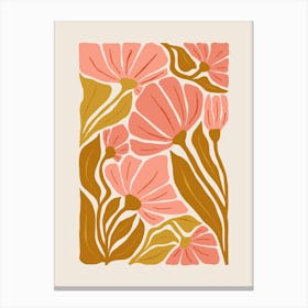 Retro Abstract Floral in Pink Gold Canvas Print