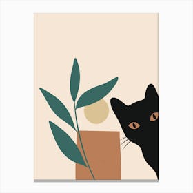 Black Cat With Plant Canvas Print