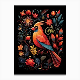 Folk Bird Illustration Cardinal 1 Canvas Print