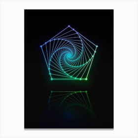 Neon Blue and Green Abstract Geometric Glyph on Black n.0248 Canvas Print