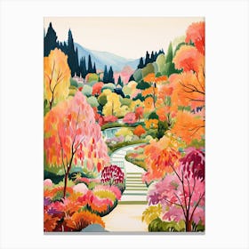 Butchart Gardens, Canada In Autumn Fall Illustration 1 Canvas Print