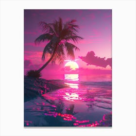 Synthwave Sunset At The Beach 10 Canvas Print