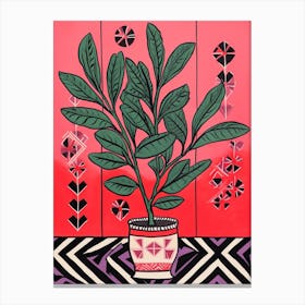 Pink And Red Plant Illustration Zz Plant Zamioculcas 2 Canvas Print