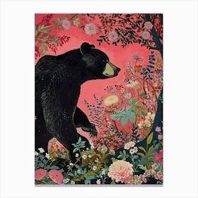 Floral Animal Painting Black Bear 2 Canvas Print