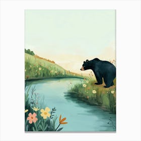 American Black Bear Standing On A Riverbank Storybook Illustration 3 Canvas Print