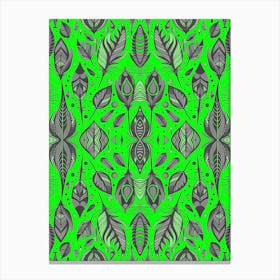 Neon Vibe Abstract Peacock Feathers Black And Green 1 Canvas Print