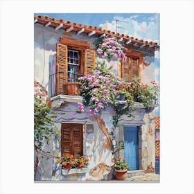 Balcony View Painting In Athens 1 Canvas Print