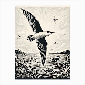 B&W Bird Linocut Common Tern 3 Canvas Print