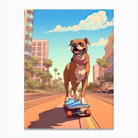 Boxer Dog Skateboarding Illustration 1 Canvas Print