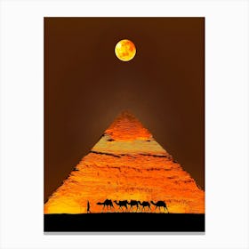 Camel Train And Pyramid Canvas Print