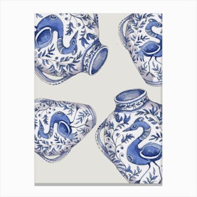 Blue Beige Illustrated Ceramic Art Canvas Print