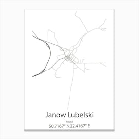 Janow Lubelski,Poland Minimalist Map Canvas Print