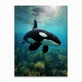 Realistic Underwater Orca Whale With Ocean Plants Canvas Print
