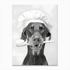 Doberman Dog Wearing A Chef S Hat, Holding A Toothbrush In Its Mouth Canvas Print