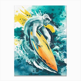 Surfer Watercolor Painting Canvas Print