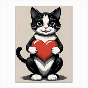 Valentine'S Day Cat A Cat Holding A Heart Canvas Print