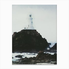 Lighthouse On Rocky Outcrop Canvas Print