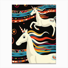 Unicorns On A Black Background Canvas Print