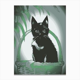 Cat Sat In A Basket 4 Canvas Print
