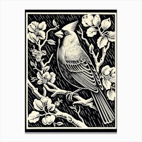 B&W Bird Linocut Cardinal 1 Canvas Print