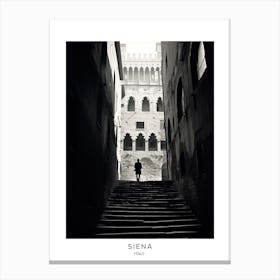 Poster Of Siena, Italy, Black And White Analogue Photography 3 Canvas Print