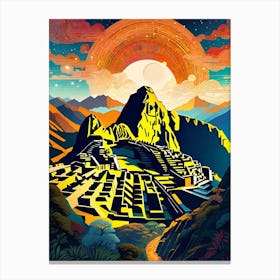 Machu Picchu ~ Peru Travel Adventure Visionary Wall Decor Futuristic Sci-Fi Trippy Surrealism Modern Digital Psychedelic Cubic Fantasy Art Full Moons Stars Mandala Spiritual Fractals Space DMT Vibrant Canvas Print
