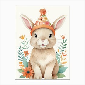 Floral Cute Baby Rabbit Bunny Nursery (11) Canvas Print