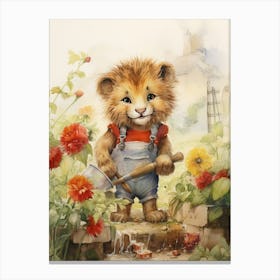 Gardening Watercolour Lion Art Painting 3 Canvas Print