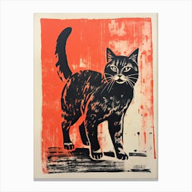 Black Cat, Woodblock Animal  Drawing 8 Canvas Print