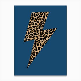 Preppy Leopard Lightning Bolt on Dark Blue Canvas Print