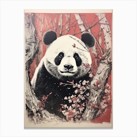 Panda Art In Woodblock Printing Style 4 Canvas Print