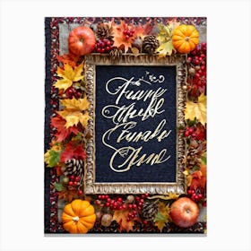 Calligraphy Of Thankful Ensconced In An Elaborate Vintage Style Frame Weaving Through A Tapestry (1) Canvas Print