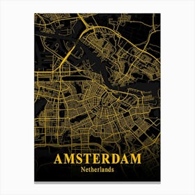 Amsterdam Gold City Map 1 Canvas Print