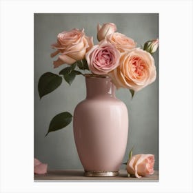 A Vase Of Pink Roses 73 Canvas Print