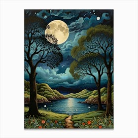 William Morris Rose Full Moon Over The Lake Canvas Print