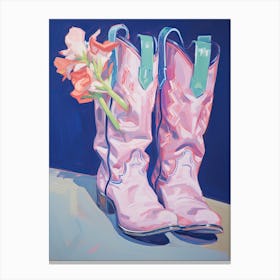 A Painting Of Cowboy Boots With Pink Flowers, Fauvist Style, Still Life 7 Canvas Print