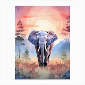 Elephant, Sunset Light In Forest Canvas Print