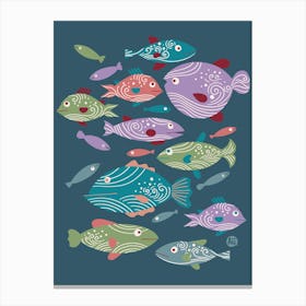 School of Spiral Fish [blue on dark blue] Canvas Print