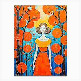 Woman In Orange Dress Canvas Print