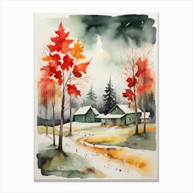 Watercolor Of Autumn Leaves Canvas Print