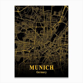 Munich Gold City Map 1 Canvas Print