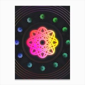 Neon Geometric Glyph in Pink and Yellow Circle Array on Black n.0119 Canvas Print