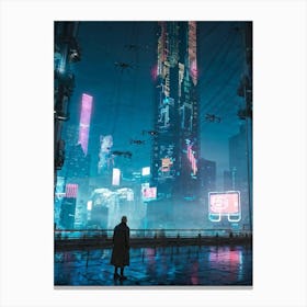 Artificial Intelligence Embodied In A Sleek Towering Structure With Neon Circuit Patterns Neon Lit 2 1 Canvas Print