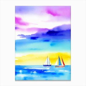 Watercolor Sailboats On The Sea Canvas Print