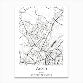 Anzin,France Minimalist Map Canvas Print